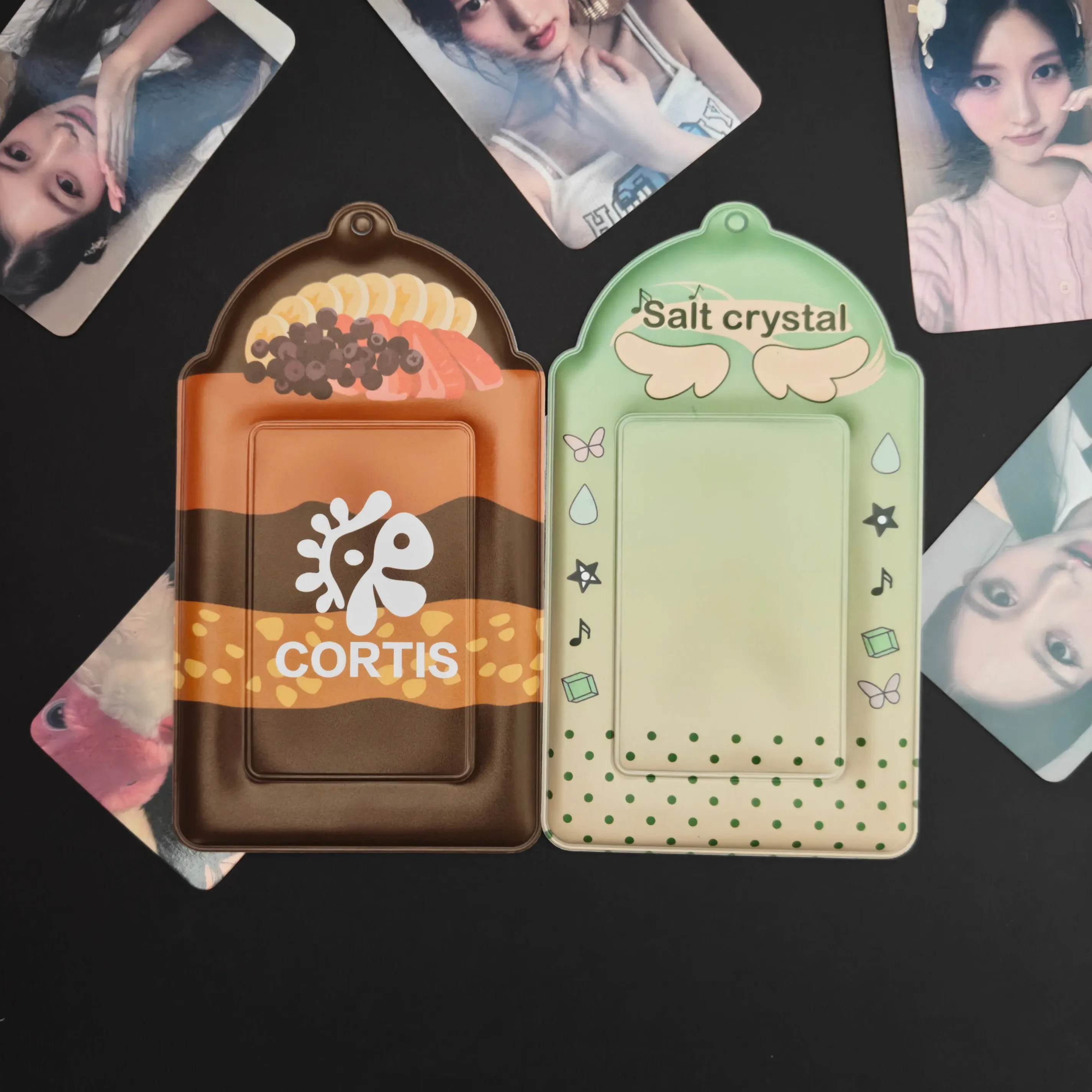 2pcs Cute Cartoon Gradient Green Angel Wings PVC Card Holder, Photo Storage Display Case for Girl Kpop Photocards