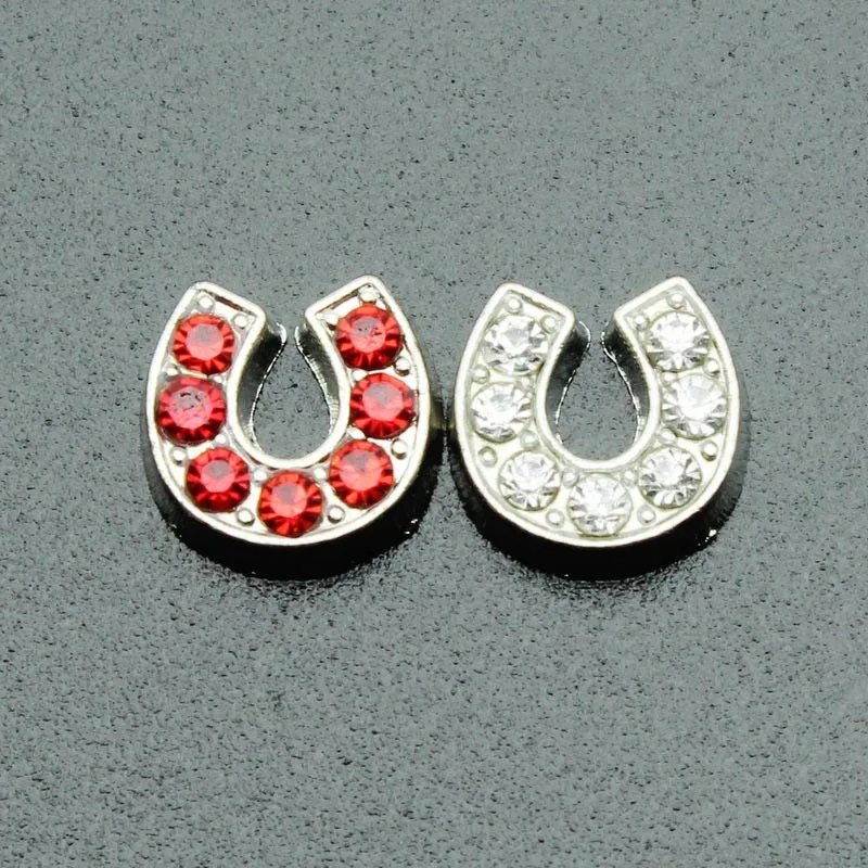 20pcs/Lot Crystal White And Red Horseshoe Floating Charms Living Glass Pendants Lockets Jewelry Accessory