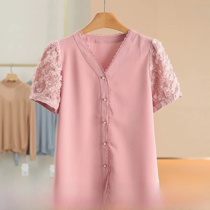 

V-Ne Lace Splice White irt Женская весна-лето Новая брендовая пуговица Sle Прямая трубка из полиэфирного волокна ort Sve irt