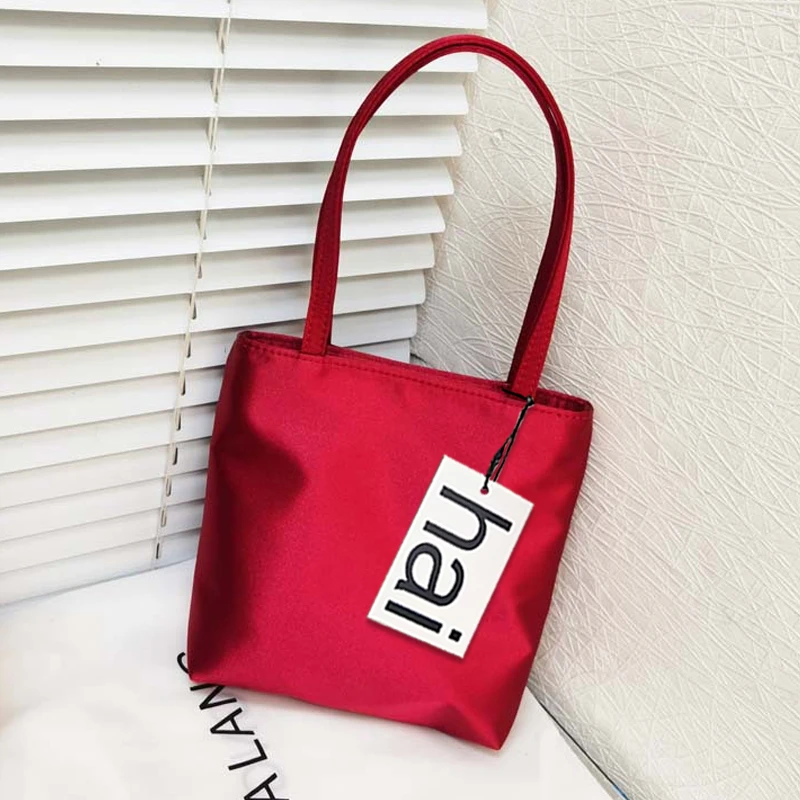 Retro Silk Satin Small Square Handbag for Women Fashion Elegant Contrast Color Underarm Phone Purse Tote Trendy Gift