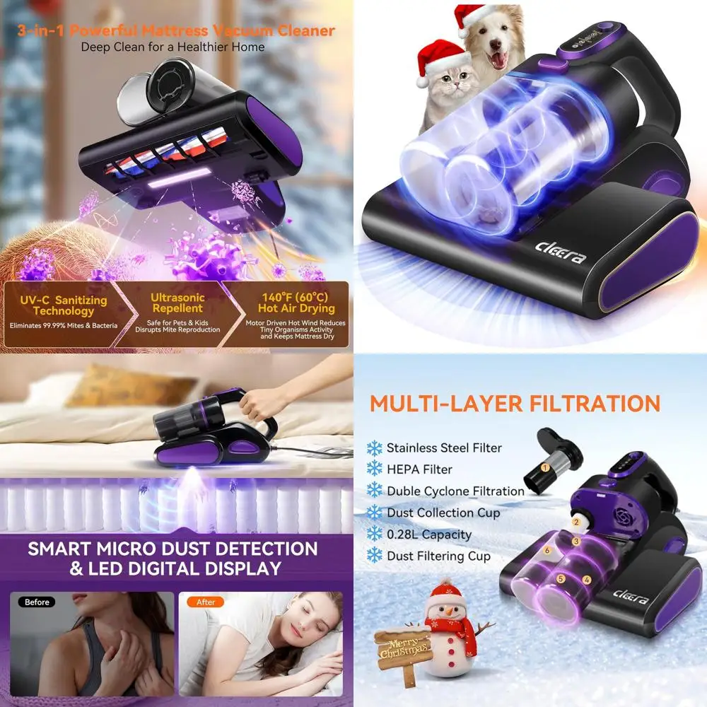 Corded 600W Mattress & Sofa Cleaner with 16KPa Suction, UV-C Light, 140°F Heat, and HEPA Filter for Pet Hair Removal