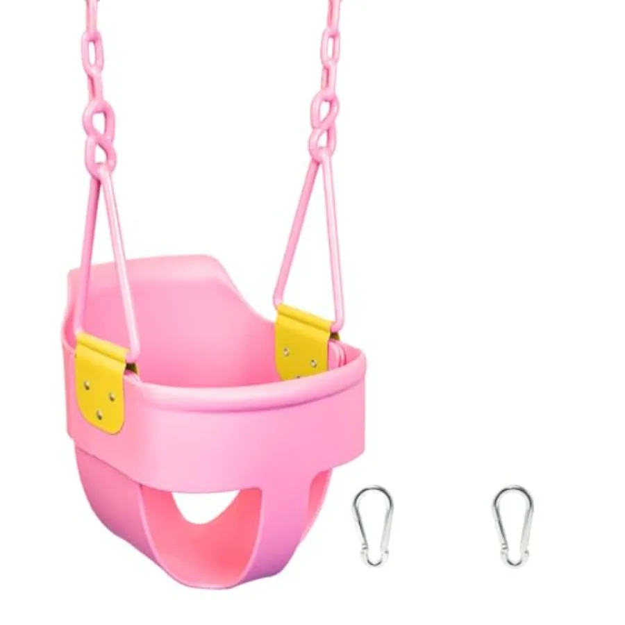 

Premium High Back Full Bucket Toddler Swing Seat with Finger Grip Plastic Coated Chains and Carabiners for Easy Install - Pink