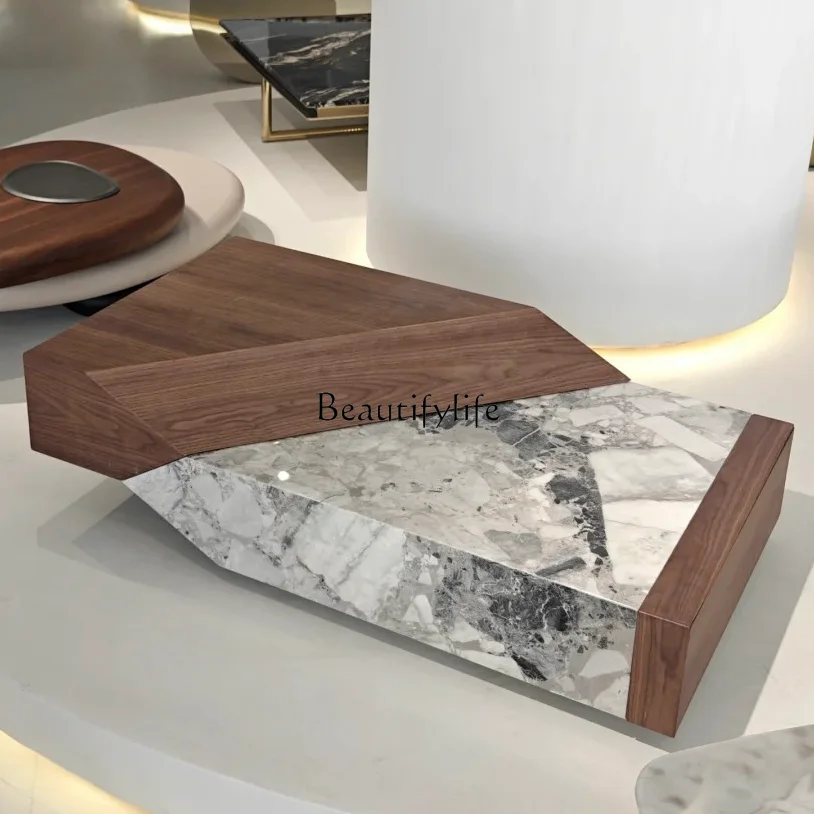 Natural marble coffee table Modern simple Italian living room Light luxury stone coffee table