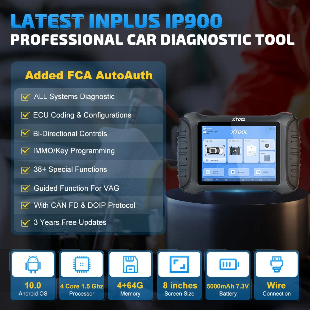 XTOOL InPlus IP900 All System Car Diagnostic Tools CAN FD DOIP 38 Resets Bidirectional Scanner ECU Coding Automotive Scanner FCA