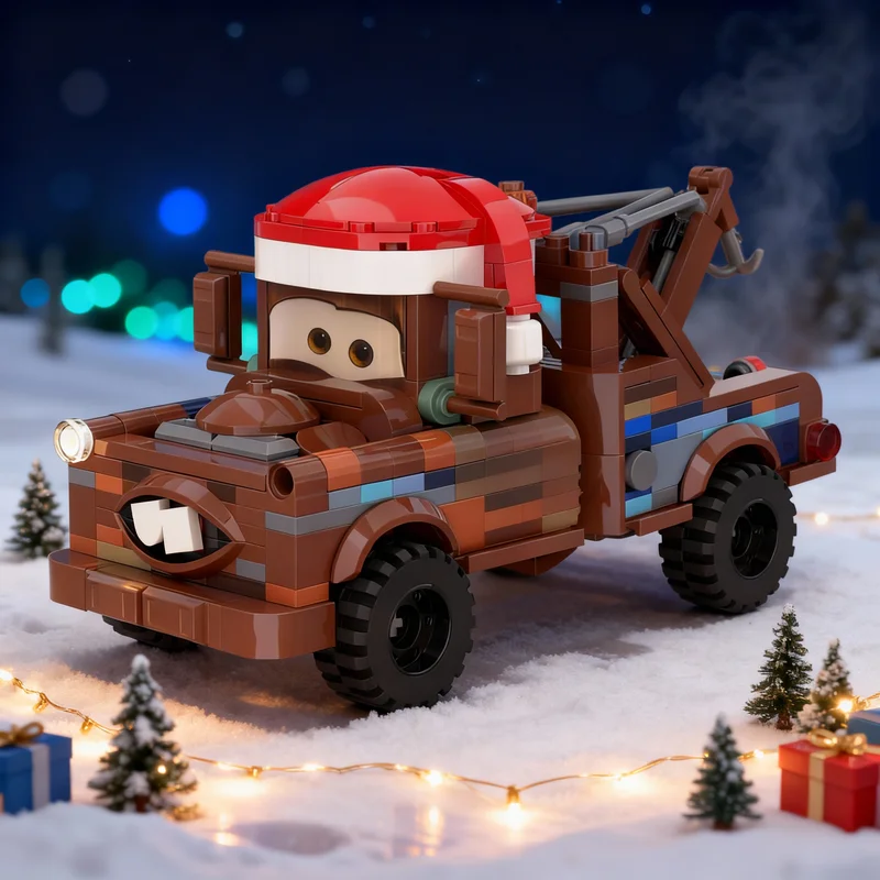 445pcs MOC Tow Mater Christmas Edition Cars Model Building Blocks Construction Christmas Gifts Toy Creative DIY Idea Education