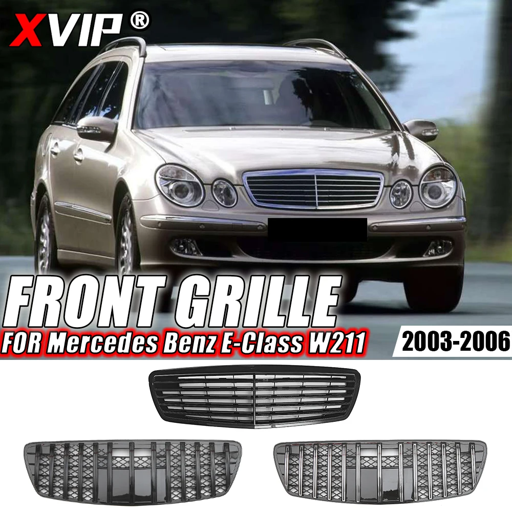 

XVIP Chrome Silver GTR Style Bumper Grille For Mercedes Benz E W211 E320 E350 E500 E550 2003-2006 Glossy Black GTR Style Grilles