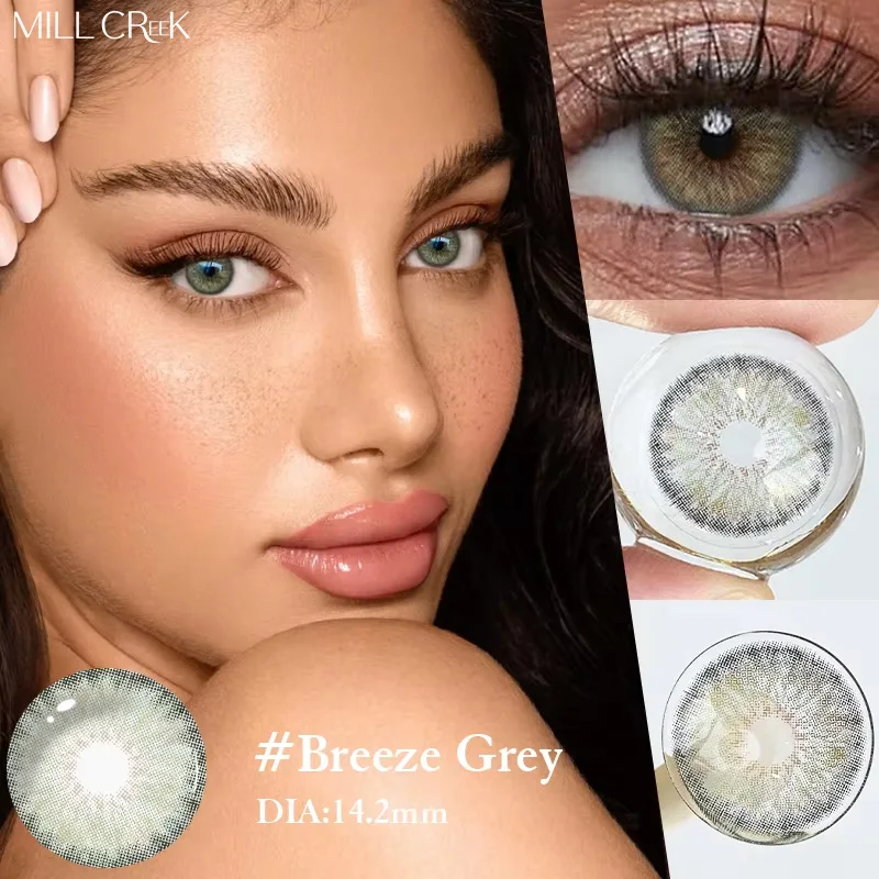 MILL CREEK 1 Par de Lentes de Contacto de Color Gris para Ojos, 14.2mm, Lentes de Contacto Color Avellana, Cosméticos de Belleza Natural, Lentes Nuevas