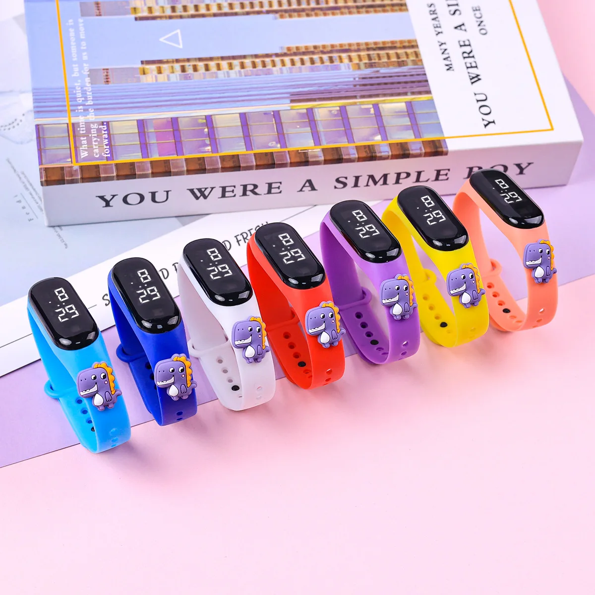 Cute Dinosaur 10 pcs Children Watches For Boys Bracelet Sports Touch LED 3D Doll Kids Watch Girls Women Waterproof Clock