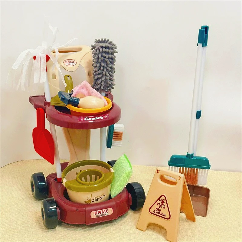 Play House เด็กจําลองทําความสะอาดเครื่องมือกวาดชุดรถเข็นสําหรับชายหญิงสุขอนามัย Sweeping MINI Mop เล่นกับของเล่นที่บ้าน