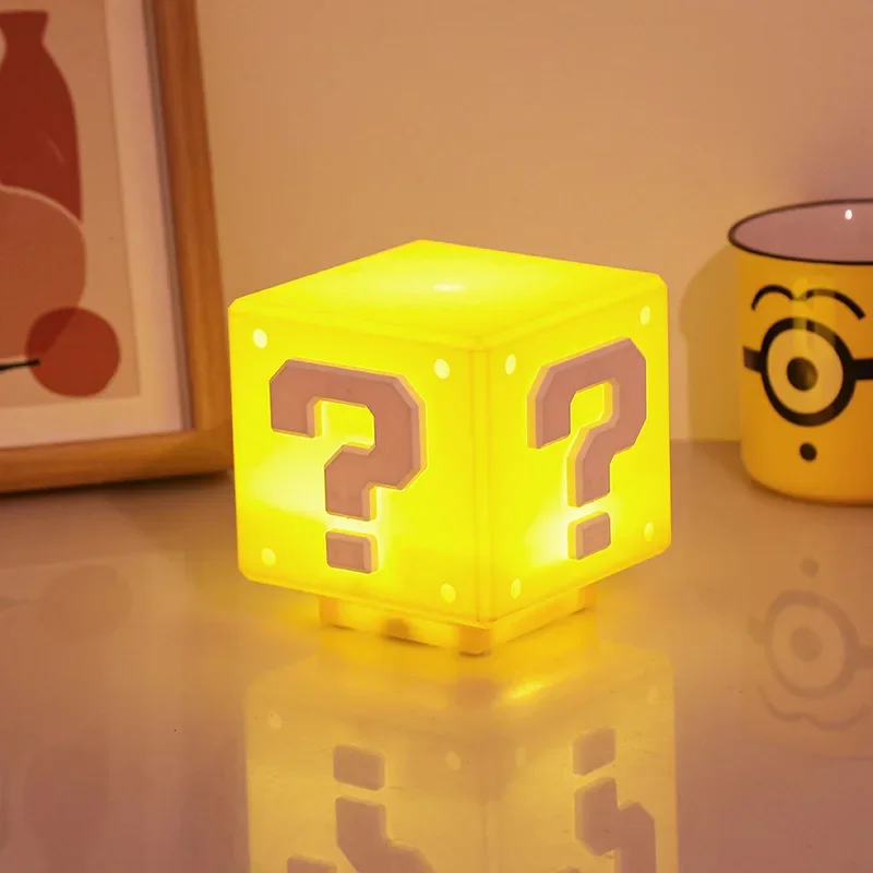 Super Mario Bros LED Question Mark BrickNight Light Figure Star Lamp Statue USB Charging Table Lamp Game Toy Kids Christmas Gift