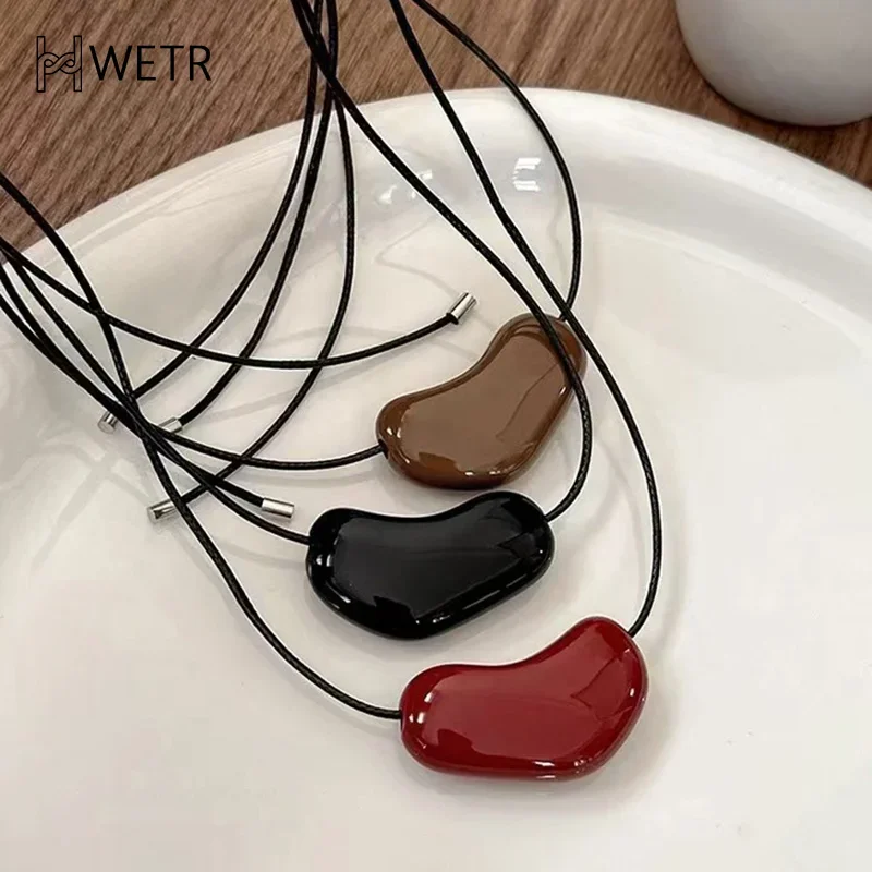 الأحمر الحب القلب قلادة معلقة قلادة المرأة حبل معلق فاخر سحب حبل أسود سترة سلسلة اكسسوارات نسائية #5