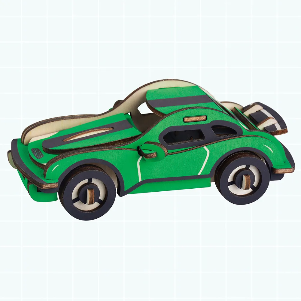 Wooden Puzzle 3D DIY Handmade Colorful Race Car Educational -Packed Early Learning Cognition Development Set