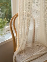 1PC Japanese Boho Style Voile Tulle Curtains for The Living Room Decor Beige Vintage Argyle Geometric Sheer WindowRod Pocket