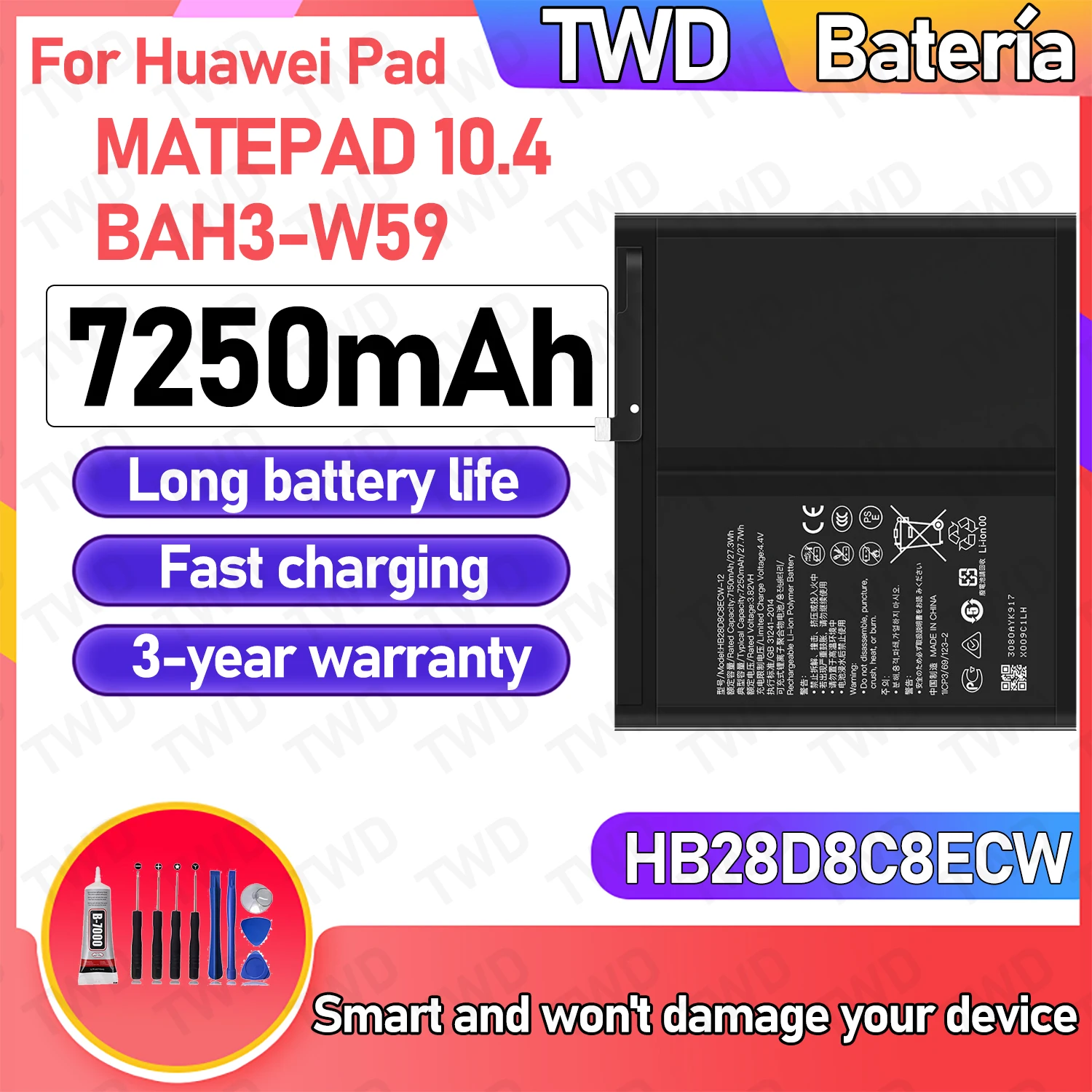 

HB28D8C8ECW HB28D8C8ECW-12 Аккумулятор большой емкости для MATEPAD 10,4/ BAH3-W59, новые аккумуляторы высокого качества + бесплатные инструменты