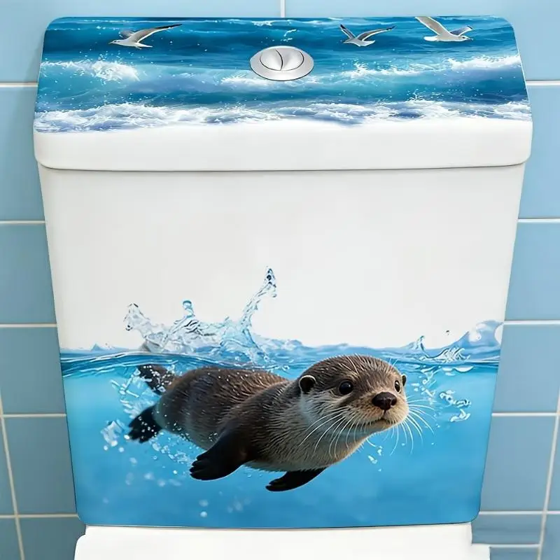 Minimalist Cute Sea Lion Toilet Sticker Waterproof Self-Adhesive Removable Wall Decal for Modern Bathroom Home Decor