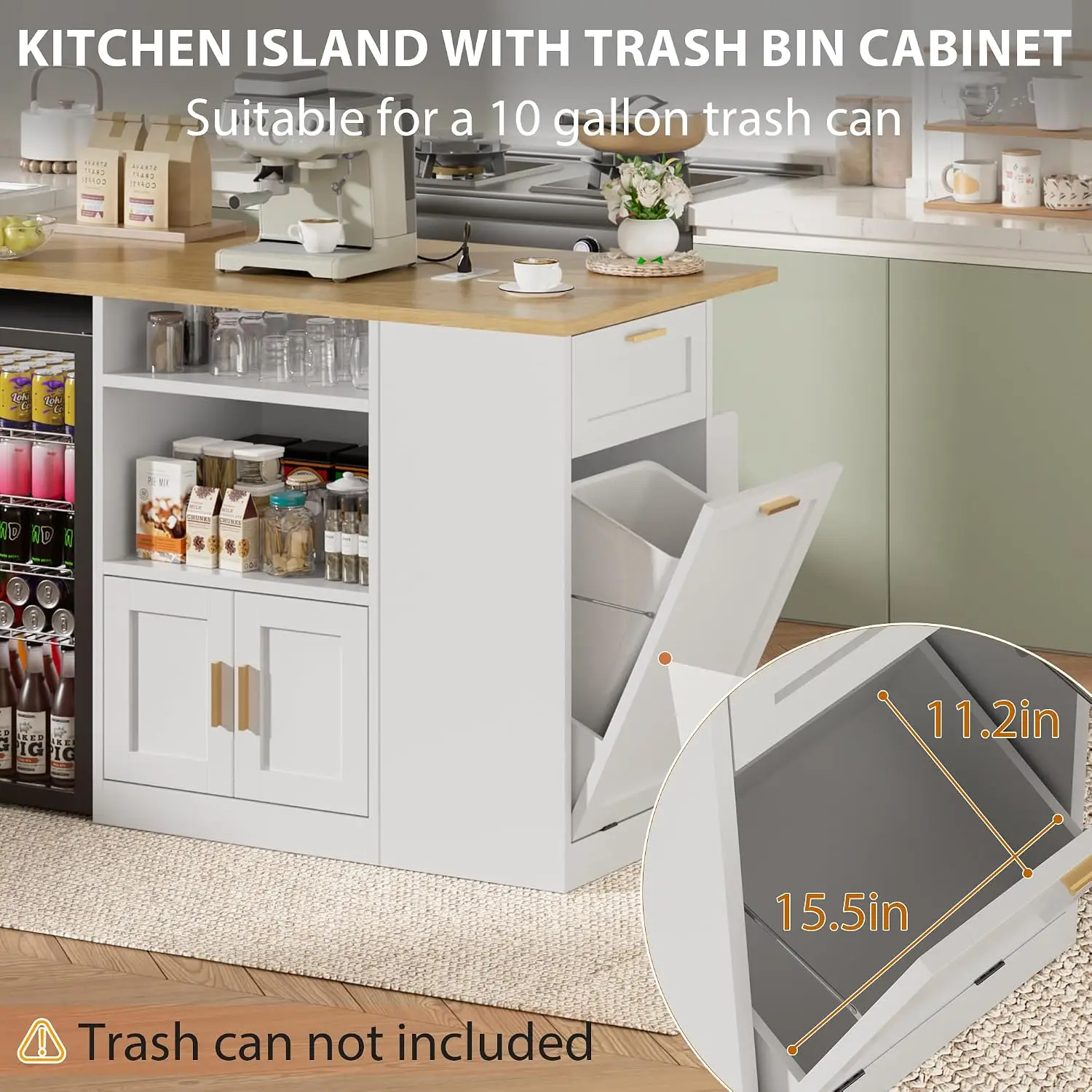 L-Shaped Home Bar Cabinet with Fridge Space & Power Outlet, Drop Leaf Storage Unit for Living Room Kitchen, Customized