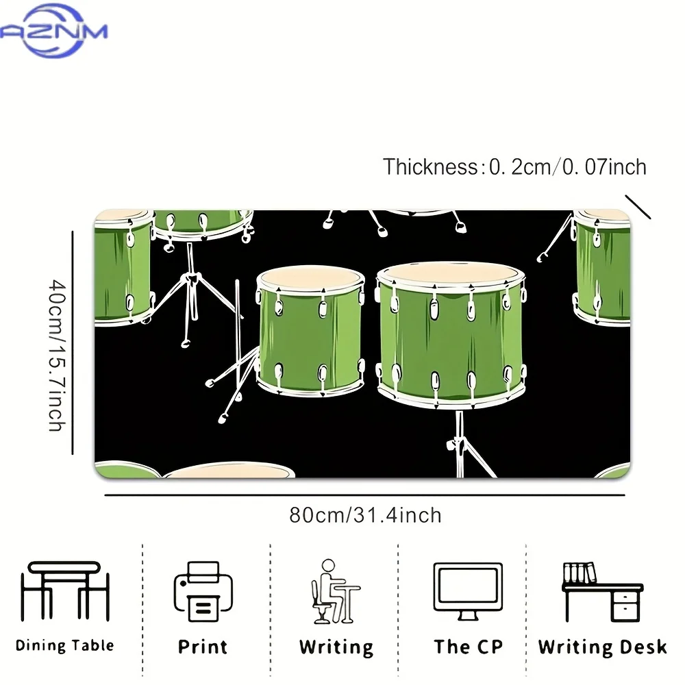 1pc a Large Green Drum Set Mouse Pad Featuring a Non-Slip Rubber Base, Measuring  cm, Designed with a Stylish Musical Theme Suit