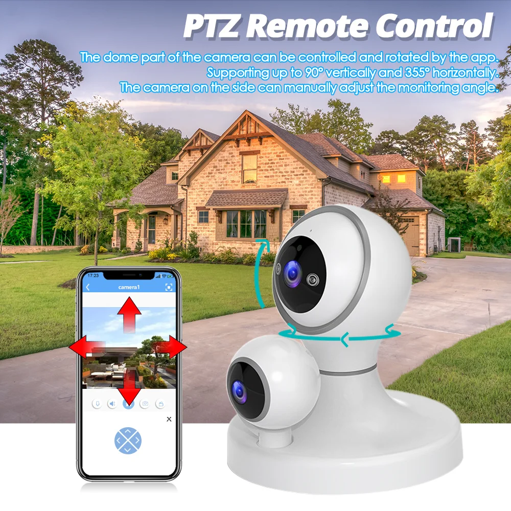 Cámara de vigilancia WIFI inteligente de doble lente 8MP 4K 360 °   Tipo interior del monitor PTZ del hogar de las cámaras IP del CCTV de la seguridad video HD inalámbrica tipo-C