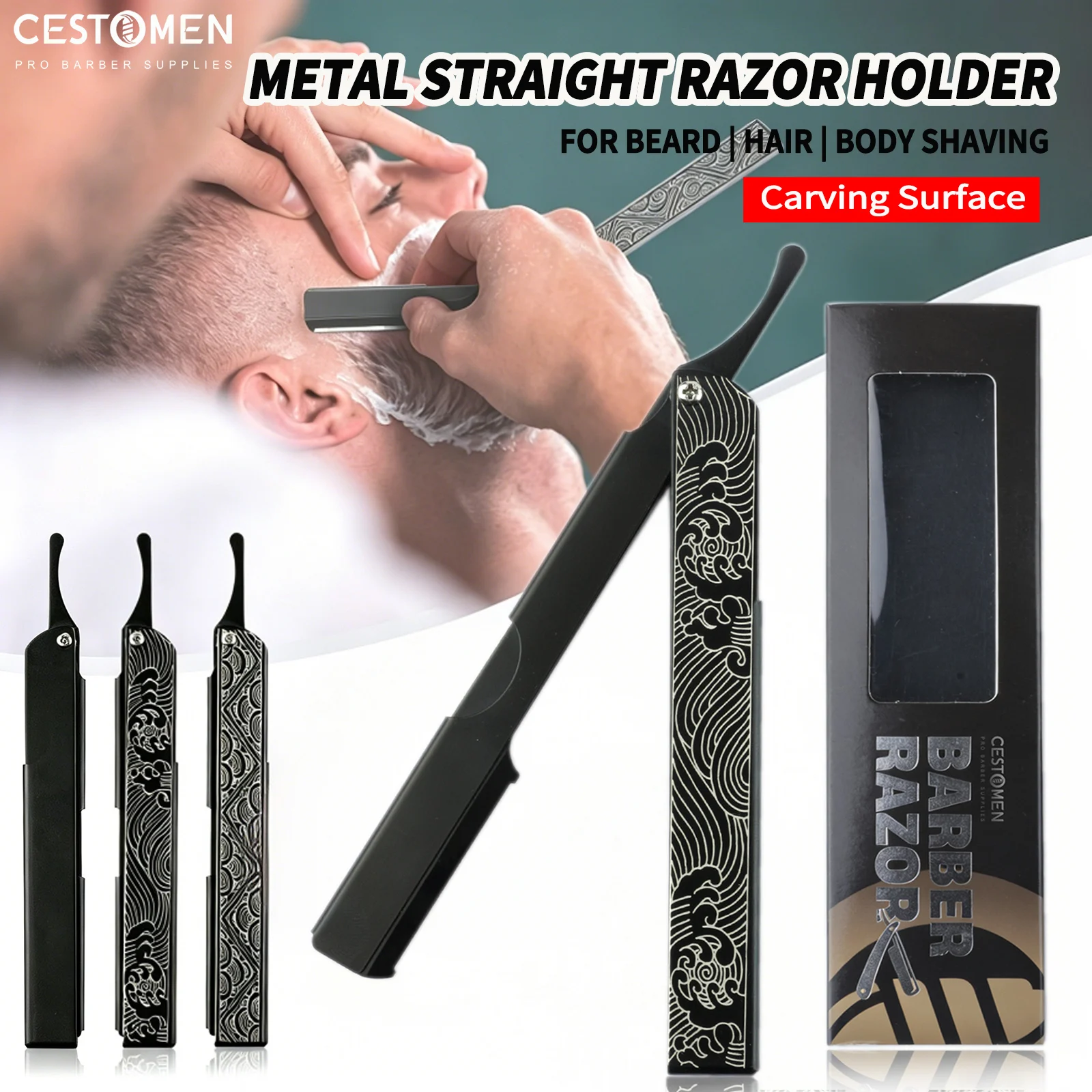 1 Stück Neuer Typ Pro Carving Herren Rasiermesser Klappbares Aluminiumlegierung Sicherheitsrasiermesser Barbearia Messerhalter Friseur Haarentfernungswerkzeuge