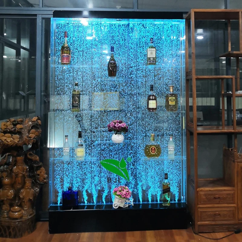 Muebles de bar y salón personalizados, panel led de burbujas de agua, exhibición de armario de vino