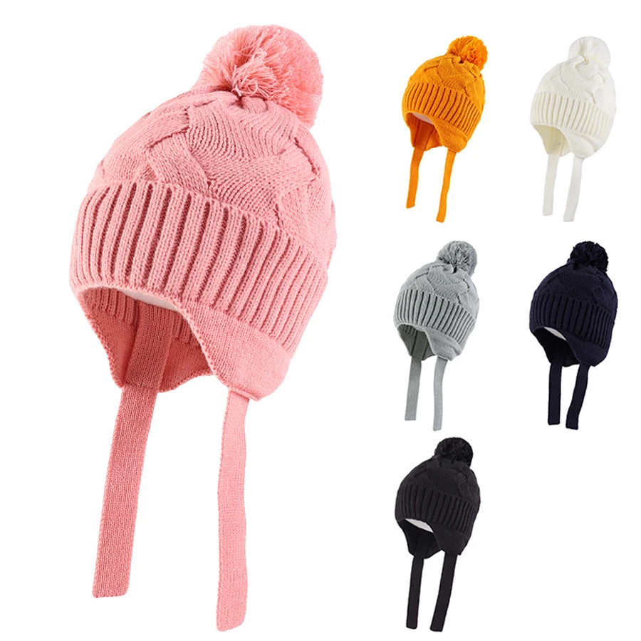 Kids Beanie Hat for Boys Girls Pom-pom Kint Hats Cozy Lining Winter Skull Cap