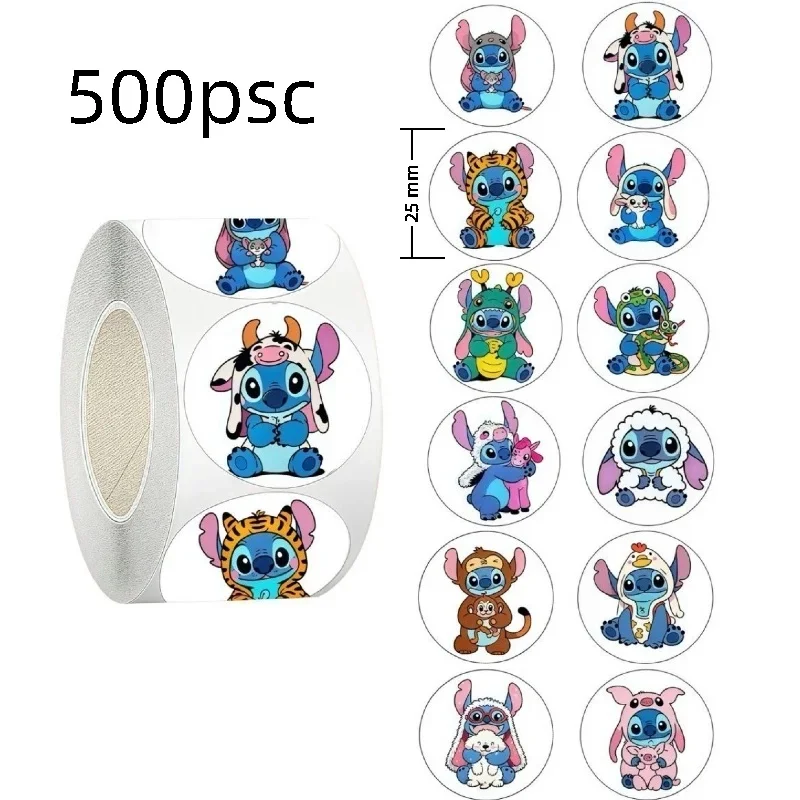 500 adesivi Disney Kawaii Stitch fai da te (12 disegni, circa 2,5 cm) adesivi decorativi per caramelle per feste con etichette sigillo anime