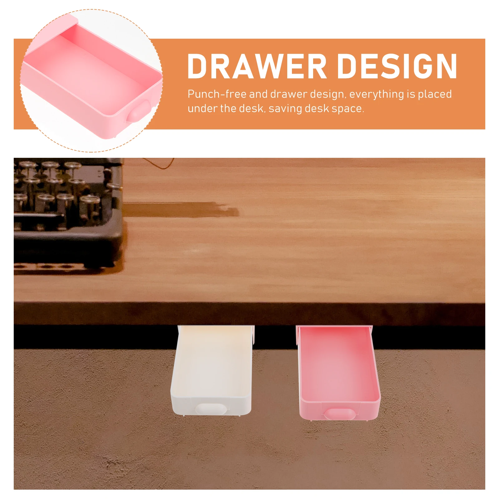 

2pcs Under Desk Drawer Box Punch-Free Desktop Organizer For Office Home School Classroom Hidden Storage Container Desk Bottom