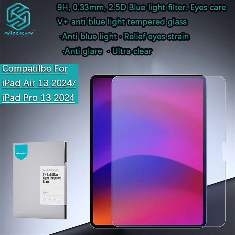 

for iPad Air 13/Air 11/10.9/10.2/10th Gen/4/5/Pro 11/12.9 2020/13 2024 Nillkin V+ Anti-explosion Tempered Glass Anti blue light