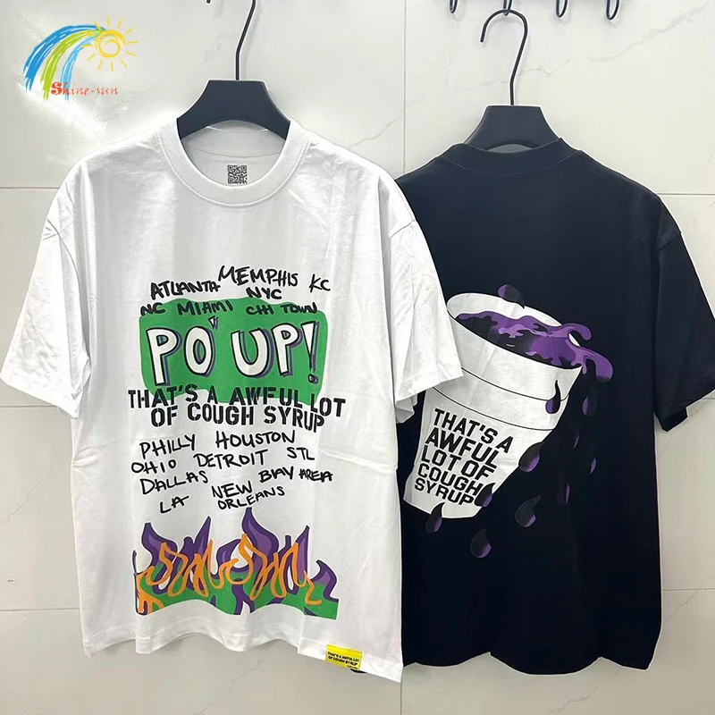 

Летняя черно-белая повседневная футболка с графическим принтом для мужчин и женщин, футболка большого размера из 100% хлопка THAT'S A AWFUL LOT OF COUGH SYRUP