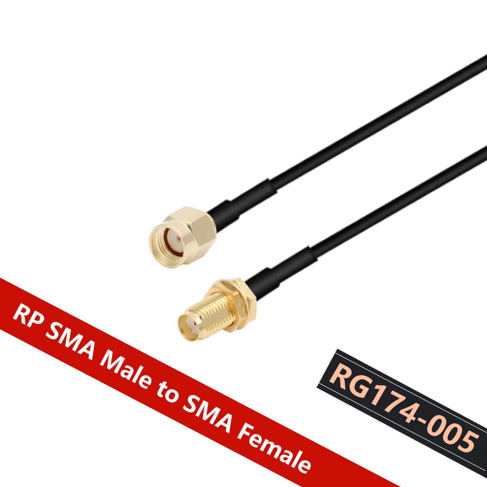 Cable Coaxial RF RG174 RP SMA conector macho a hembra extensión Pigtail Cable alimentador de cobre para antena de enrutador de tarjeta de red WiFi