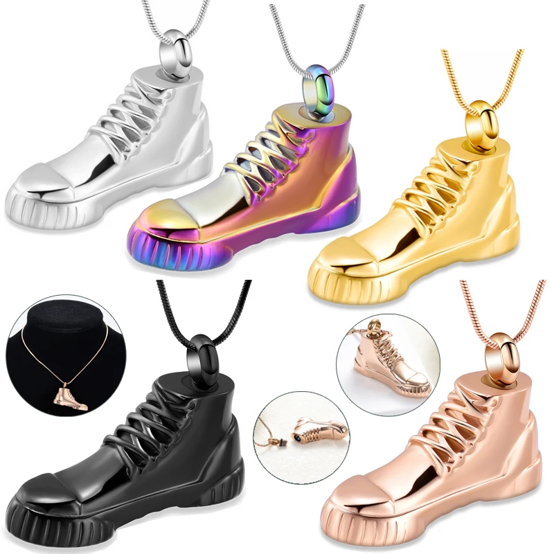 

Cremation Jewelry New Shoe Boot For Ashes Pendant Urn Necklace Stainless Steel Keepsake Memorial Men's Gift