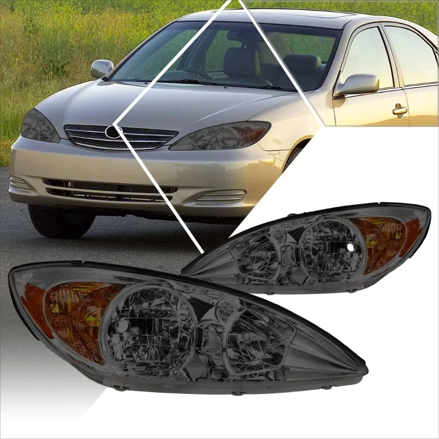 

Headlights Assembly Compatible with 2002 2003 2004 Toyota Camry XV30 Pair of Headlamps with Smoked Lens Amber Corner for Enhanc