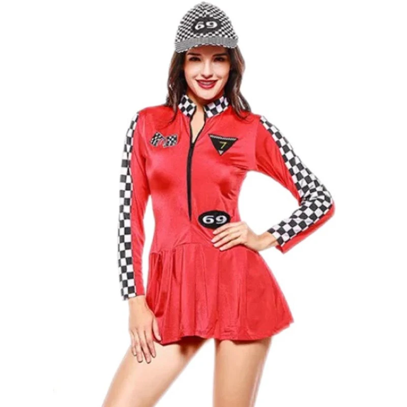 Sexy Racer Girl Outfit Costume Carnival Racing Race Car Driver Cosplay Fancy Party Dress Halloween