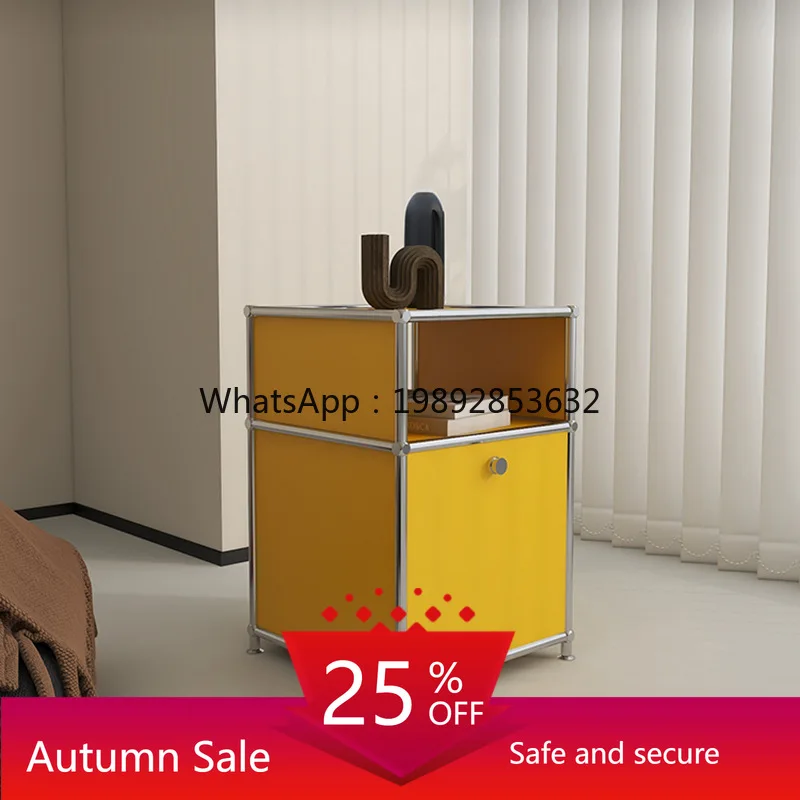 

LYY Stainless Steel Vintage Bedside Table Bedroom Modern Modular Combination Storage TV Side Cabinet Complete Set