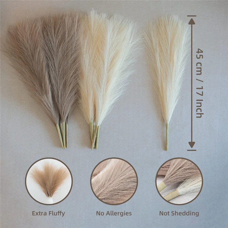 Faux Pampas Grass,18In/45Cm Artificial Pampas Grass Fluffy 5 Stem Pompous Grass Flower Arrangement for Boho Home(Black)