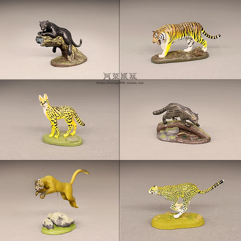 Simulation Wildlife Action Figures Models Cheetah Tiger Bobcat Ocelot Jaguar Cougar Desktop Miniature Ornament Accessories Toys