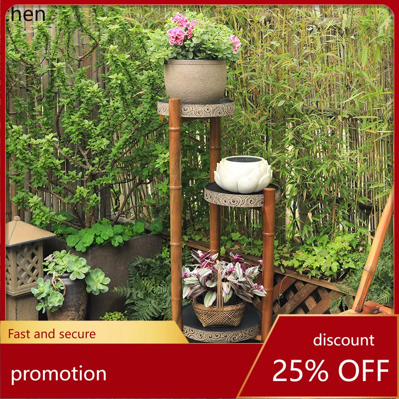 

HXL solid wood flower stand indoor balcony room decoration running water ornament shelf courtyard flower