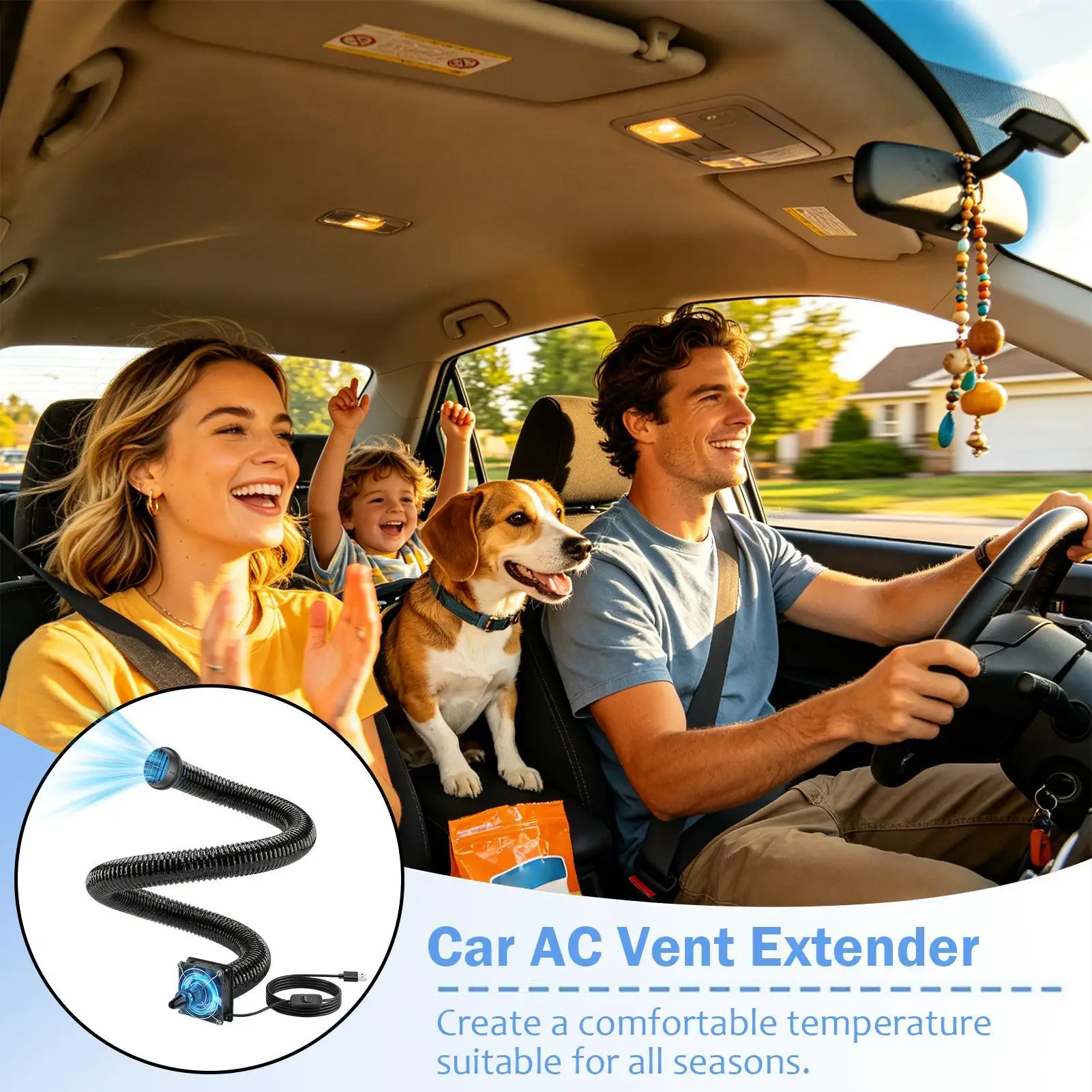 

Car AC Vent Extender With USB Airflow Fan Heat-Resistant 3 Meter Auto AC Vent Extender For Kids Pets SUV Truck Sedan Pickup Van