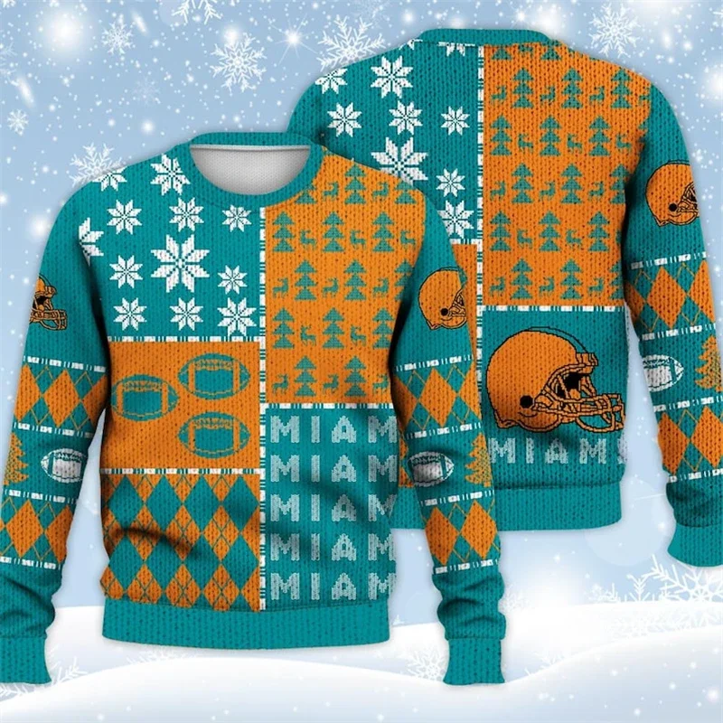 Suéter feo de Navidad de ciudades y estados de EE. UU., jersey de fútbol americano con estampado 3D, ropa informal de moda para uso diario, Sudadera con capucha Unisex