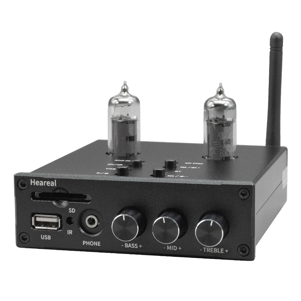 

Remote Control HiFi Bluetooth 5.0 6J5 / 6K4 Tube Preamp Earphone Audio Amplifier With Treble Bass Ajustment USB SD Input