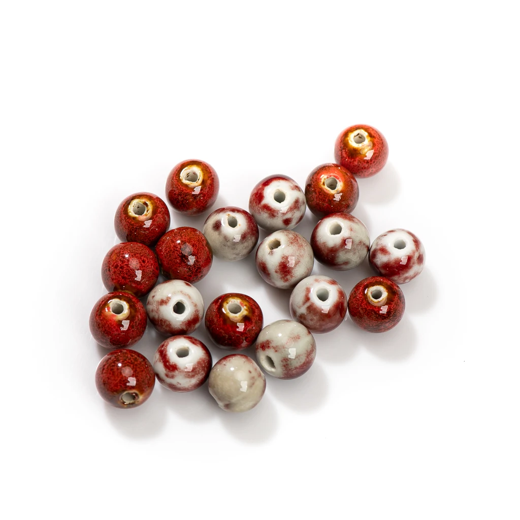 14mm 10pcs Handmade Ceramic Beads Radiant Red Glazed Floral Glaze Art Unique Black Speckled for Jewelry Making DIY