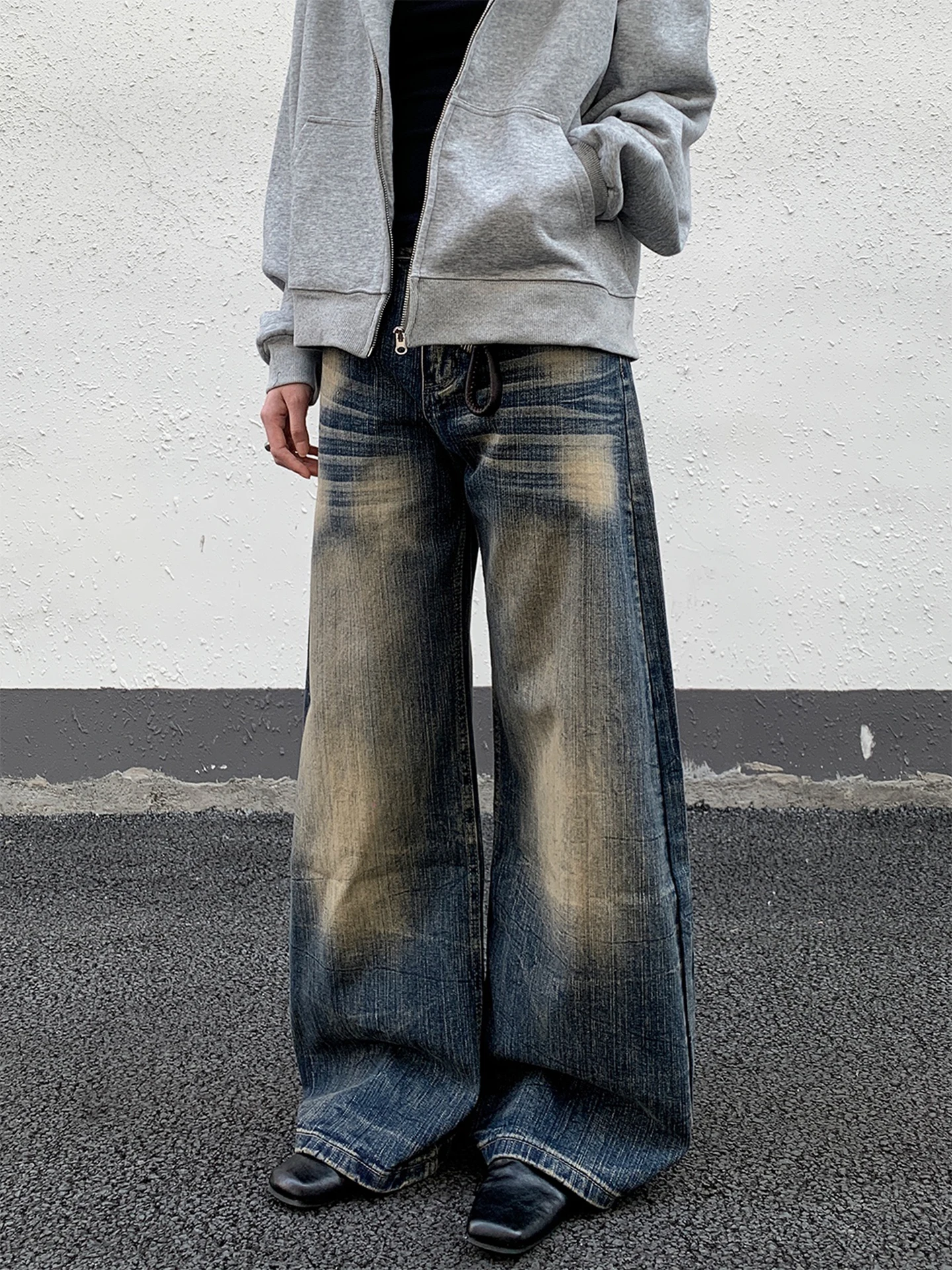 

Джинсы Waed American Sle из бамбукового волокна для мужчин и женщин, модные свободные прямые широкие брюки, джинсы с высокой талией