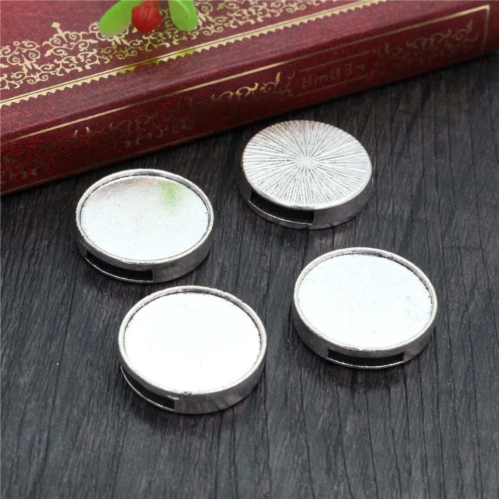 10pcs 20mm Inner Size Antique Silver Plated Colors Square Cabochon Base Cameo Setting Charms Pendant For 10 mm Leather Bracelet