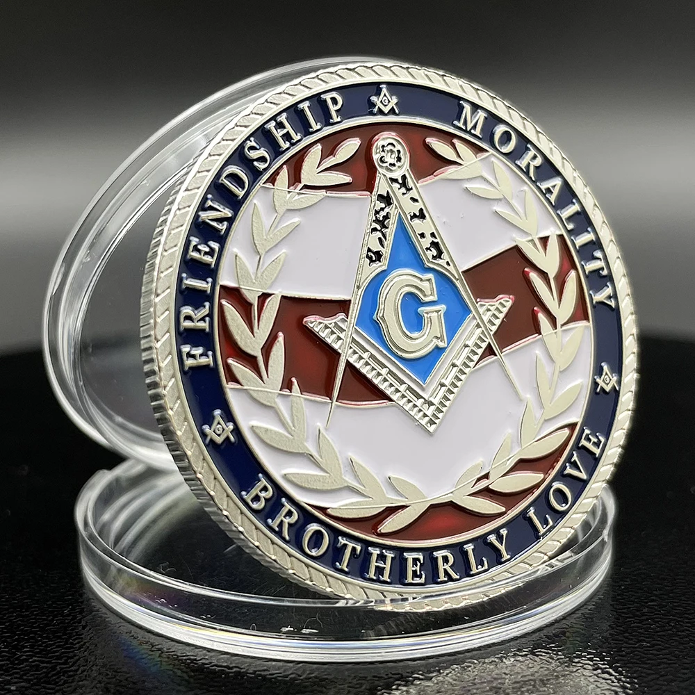 United States Military Veteran Freemason Coin Brotherhood Medal Friendship, Morality, Brotherly Love Challenge Coin