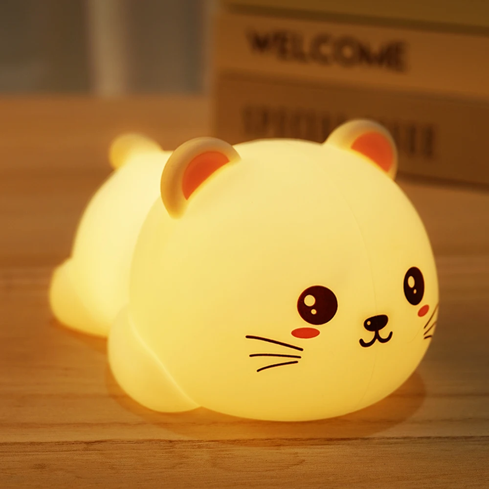 Christmas Cute Cat Small Night Light Children Baby Eye Care Bedroom Sleep Girl Bed Girl Heart Pat Atmosphere Mood Bedroom Decor