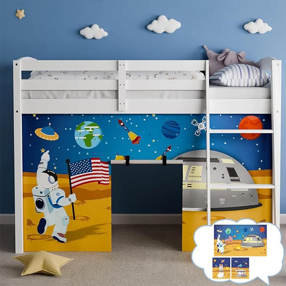 Astronaut Police Car Bunk Bed Curtains Cartoon Loft Bed Curtain for Children to Enhance The Imaginative Creation Bedroom Curtain