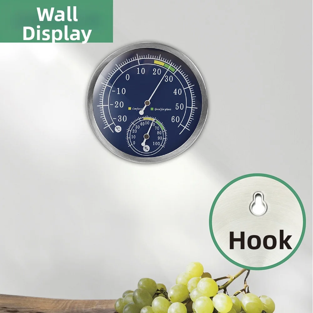 Stainless Steel Hygrometer Dry Wet Temperature Multi-functional Garden Wall-mounted Thermometer Humidity Meter