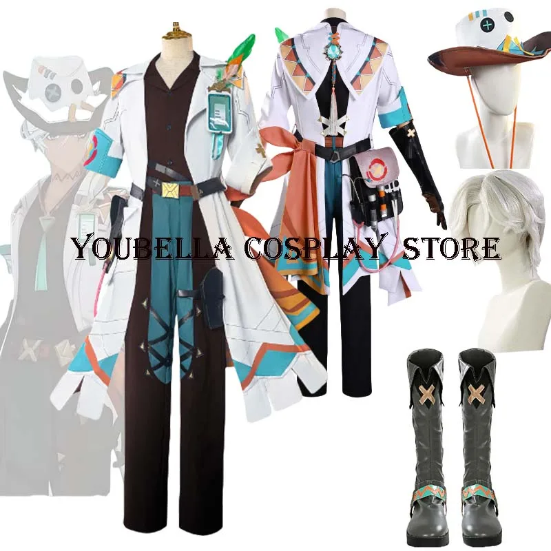 

Genshin Impact Ifa Cosplay Costume Wig White Coat Uniform Outfit Hat Bag Props Men Halloween Party Role Play Wig Shoes Suits