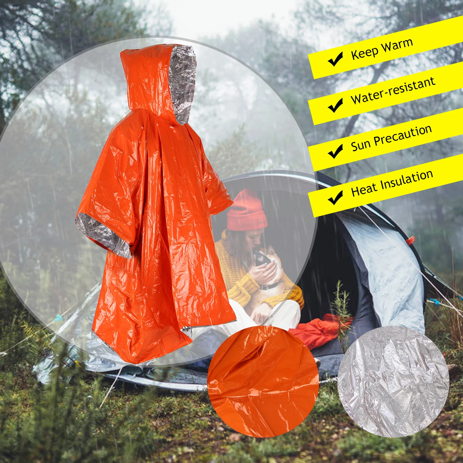 Emergency Water Proof Raincoat Aluminum Film Disposable Poncho Cold Insulation Rainwear Blankets Survival Tool Camping Equipment