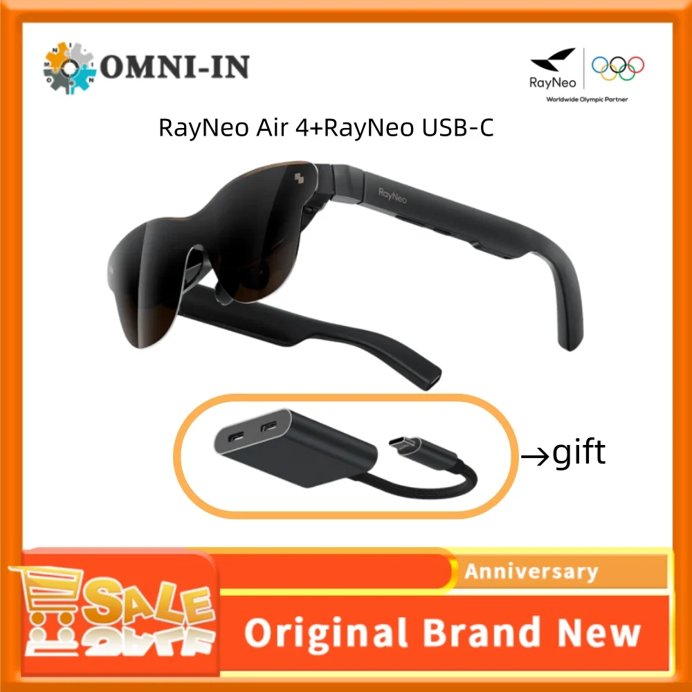 نظارات راينيو إير 4 الذكية، شاشة عرض عالية الدقة بحجم 135 بوصة، سطوع 1200 شمعة، مطابقة مسبقًا مع بي آند أو، تقنية HDR10، شاشة ميكرو-أوليد ثنائية الطبقة